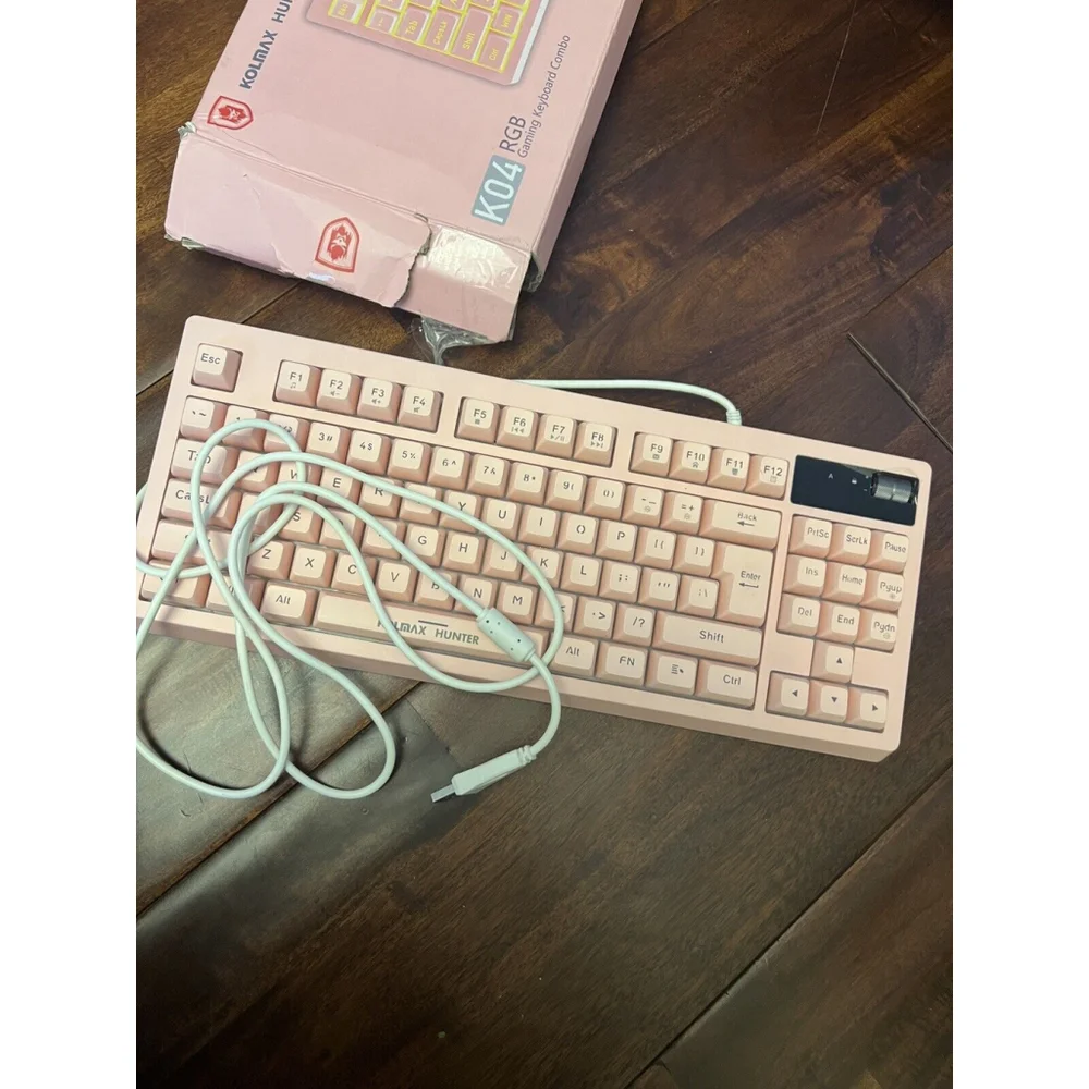 Kolmax Hunter K04 87% RGB White Membrane Gaming Keyboard. (PINK) Used